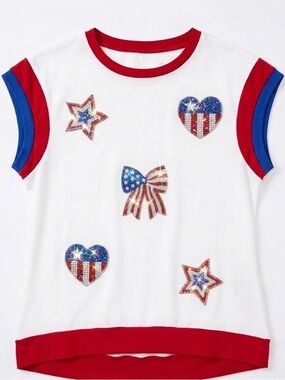 NEW Patriotic Sparkle Embellished Top - Stars, Hearts & Bow - Size M